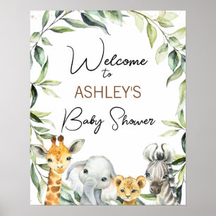 Poster de bienvenue du Baby shower Safari Green