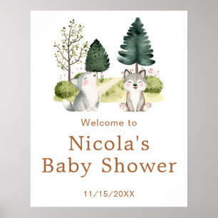 Poster de bienvenue du Baby shower Wolf Woodland