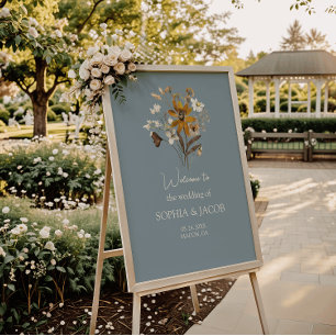 Poster de bienvenue du Mariage Boho Fleur sauvage