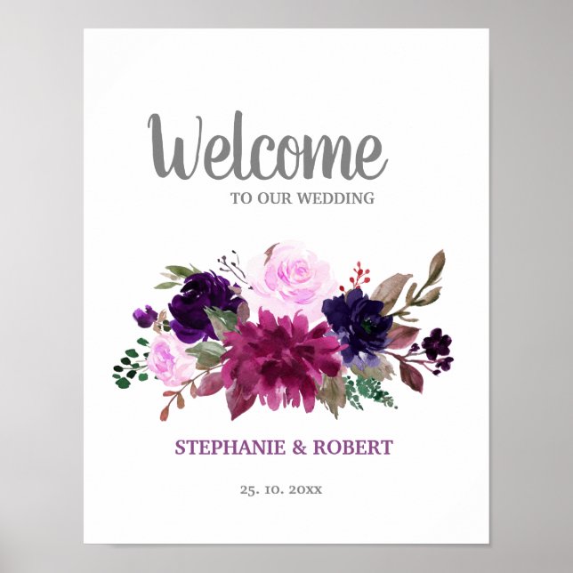 Poster de bienvenue du Mariage de Boho Floral Lave (Devant)