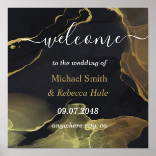 Poster de bienvenue du Mariage en marbre noir et o