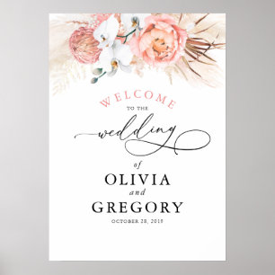 Poster de bienvenue du Mariage Pampas Grass Floral