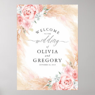 Poster de bienvenue du Mariage Pampas Grass Floral