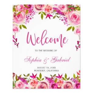 Poster de bienvenue du Mariage rose Fuchsia