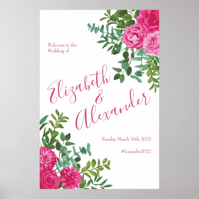 Poster de bienvenue du Mariage rose vif (Devant)