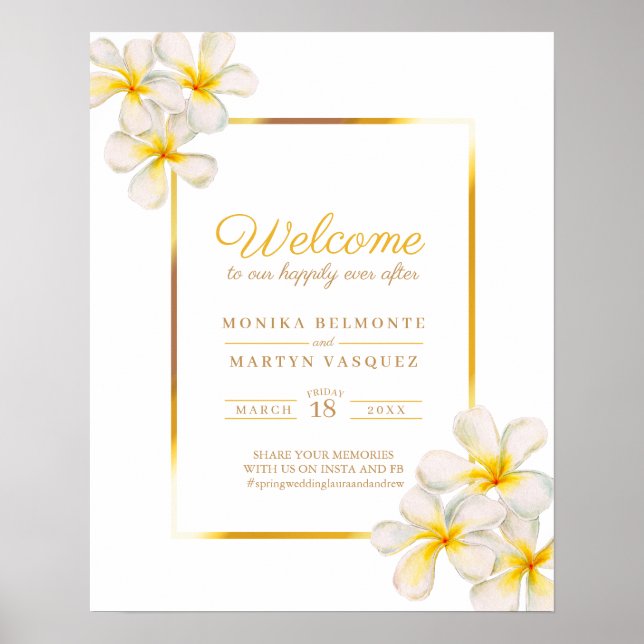 Poster de bienvenue du mariage tropical frangipani (Devant)