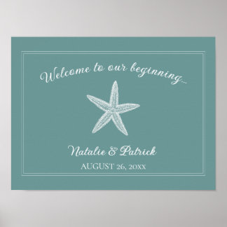 Poster de bienvenue du Mariage turquoise Starfish