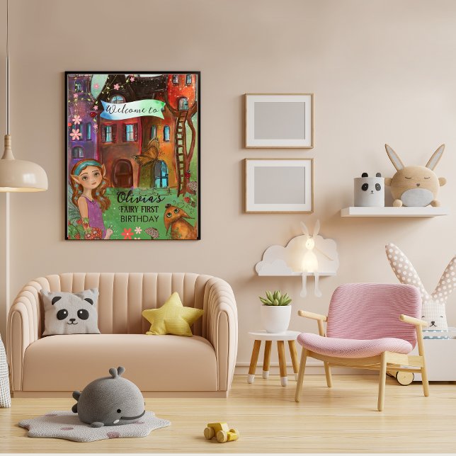 Poster de bienvenue pour la fée de bois magique 1e (Magical Woodland Fairy 1st Birthday Welcome Poster)