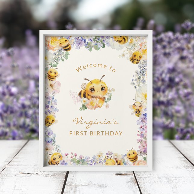 Poster de bienvenue pour l'anniversaire de l'abeil (Bee Birthday Welcome Poster
)