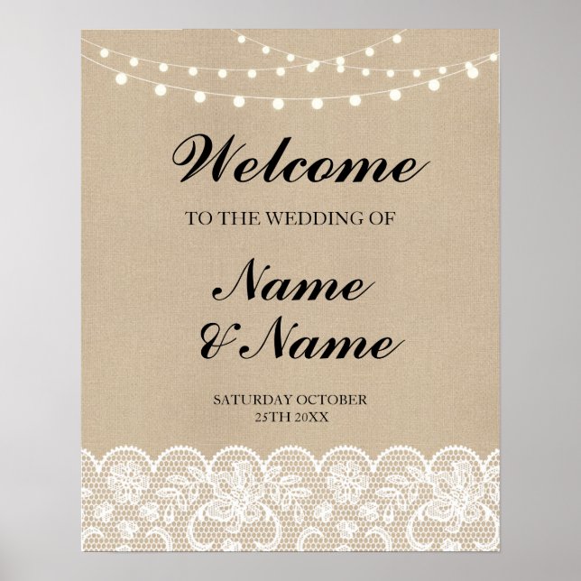 Poster de bienvenue Signet Mariage Lace Burlap Pos (Devant)