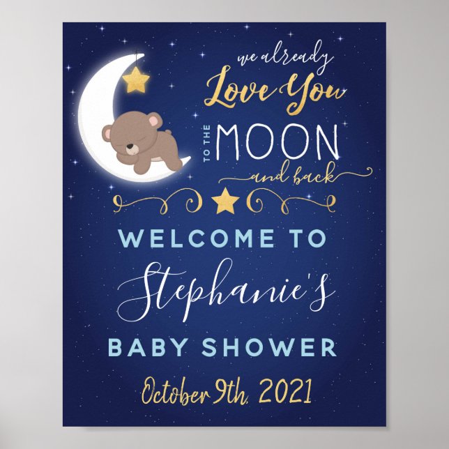 Poster De Bienvenue Sur La Lune Et Le Baby shower  (Devant)