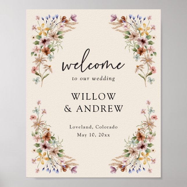 Poster de bienvenue vintage Boho Floral (Devant)