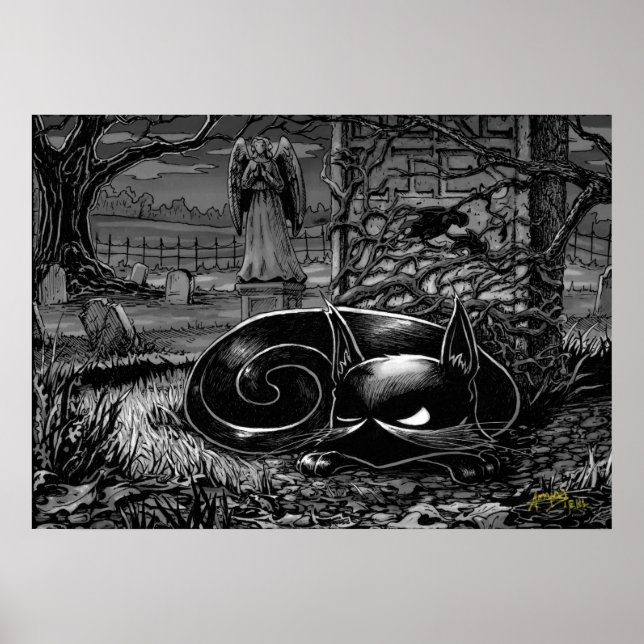 Poster de Boo Kitty Naps dans un cimetière (Devant)