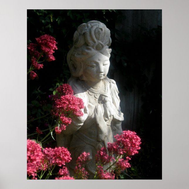 Poster de bouddhisme déesse Kuan Yin fleurs de bou (Devant)