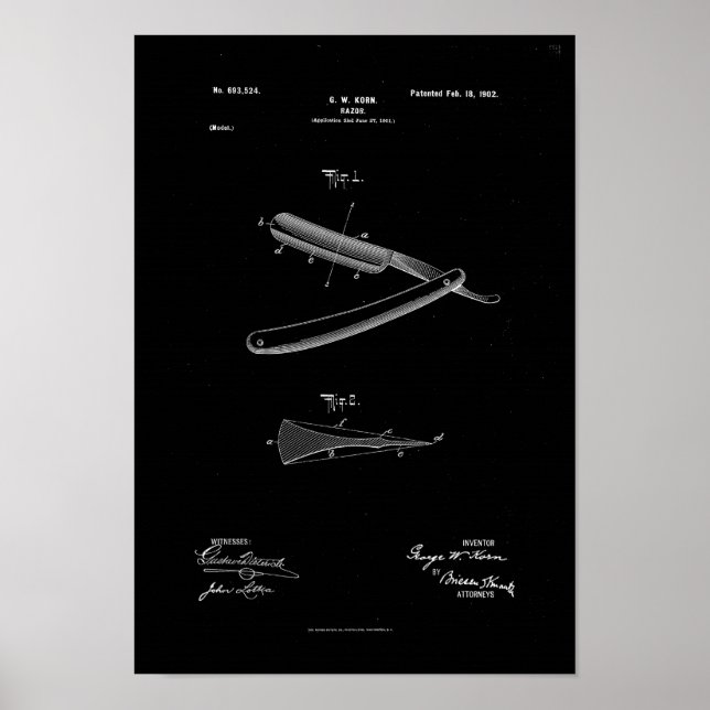 Poster de brevet Barber Razor Imprimer l'oeuvre (Devant)