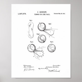Poster de brevet de balle de tennis vintage, bal o