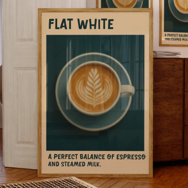 Poster de café blanc plat Retro Latte Art Imprimer (Créateur téléchargé)