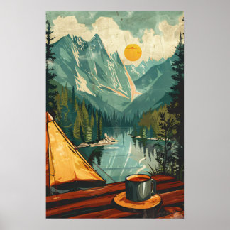 Poster de café et de camping vintage