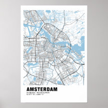 Poster de carte Amsterdam - Carte blanche Amsterda