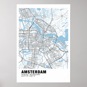 Poster de carte Amsterdam - Carte blanche Amsterda