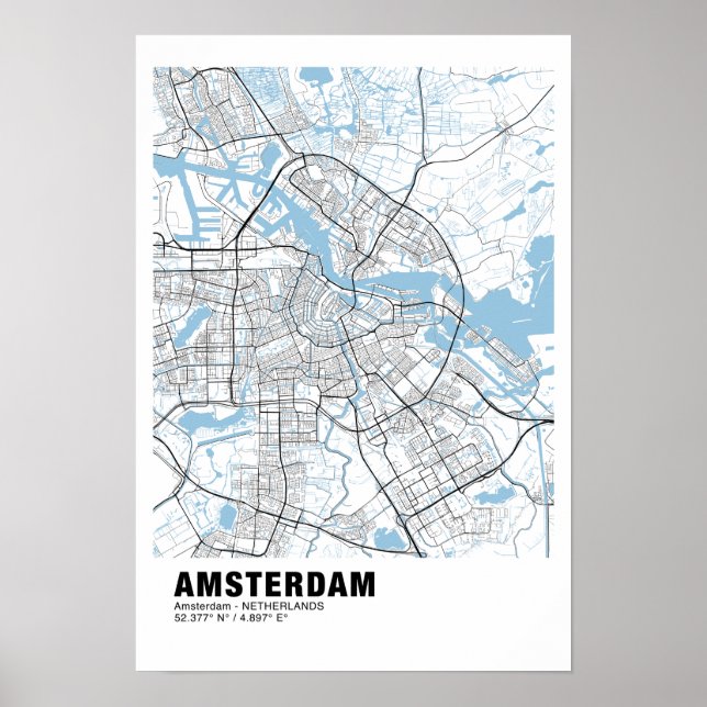 Poster de carte Amsterdam - Carte blanche Amsterda (Devant)