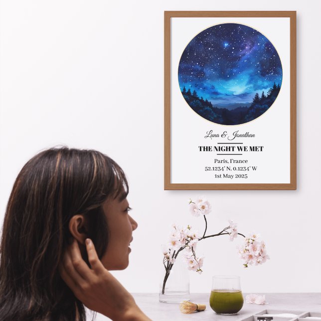 Poster de carte personnalisée en étoile - Annivers (Custom Star Map Poster - Anniversary, Wedding Date Night Sky)