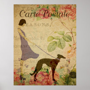 Poster de carte postale Vintage Lady et Greyhound