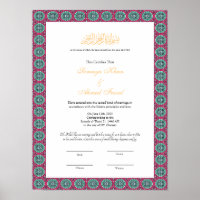 poster de certificat de nikkah musulman cadre roug