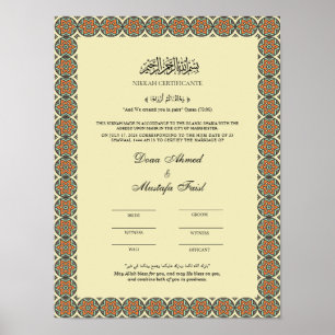 Poster de certification de mariage islamique éléga