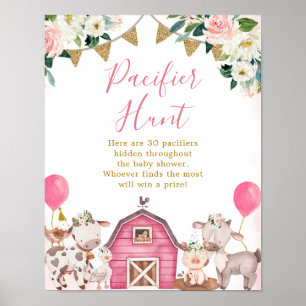 Poster de chasse de Baby shower de ferme rose fill