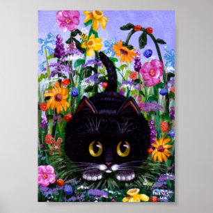 Poster de chat amusant Fleurs florales Créationart