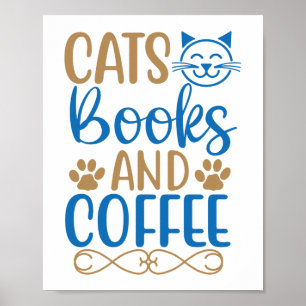 Poster de chat, de livres et de café
