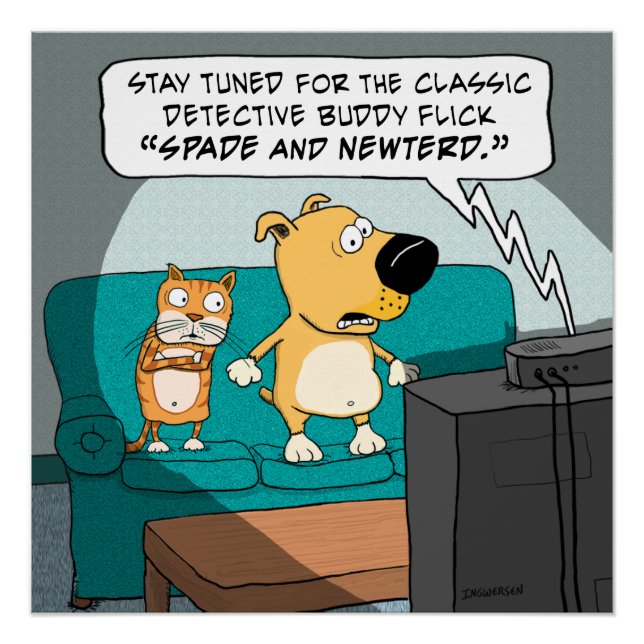 Poster de chat et de chien effrayé (Devant)