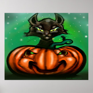 Poster de chat et de Citrouille noir