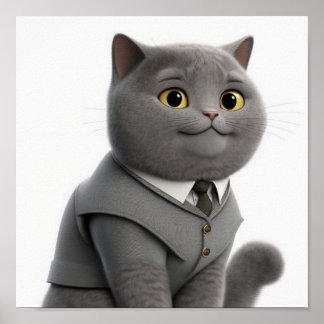 Poster de chat gris adorable pour Amoureux de les