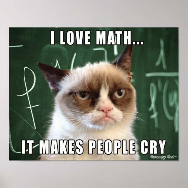 Poster de chat grumpy - J'adore les maths ça fait  (Devant)