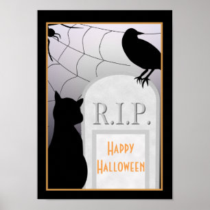 Poster de chat Halloween RIP Tombstone