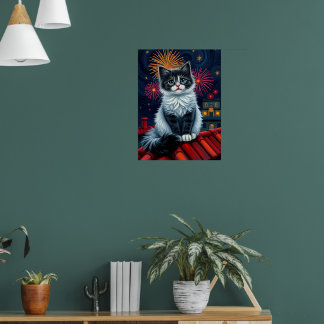 Poster de chaton de minuit magique - Fluffy Cat Ar