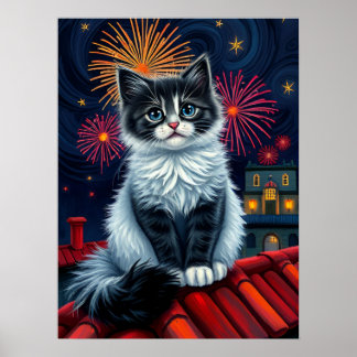 Poster de chaton de minuit magique - Fluffy Cat Ar