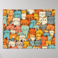 Poster de chats Cute Kawaii Motif sans joint