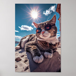 Poster de chats de bord de mer portant des lunette