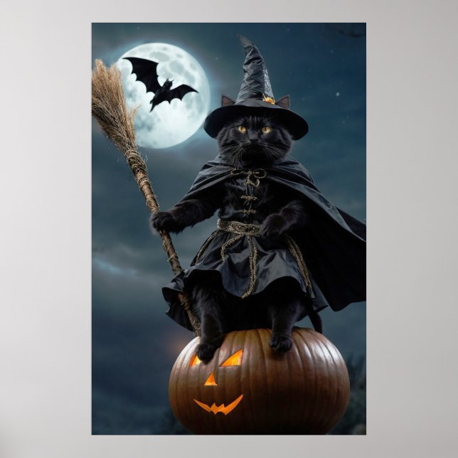 Poster de chats en sorcière Halloween (Closeup ver (Devant)