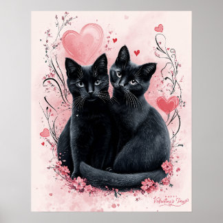 Poster de chats noirs de la Saint-Valentin - Clas
