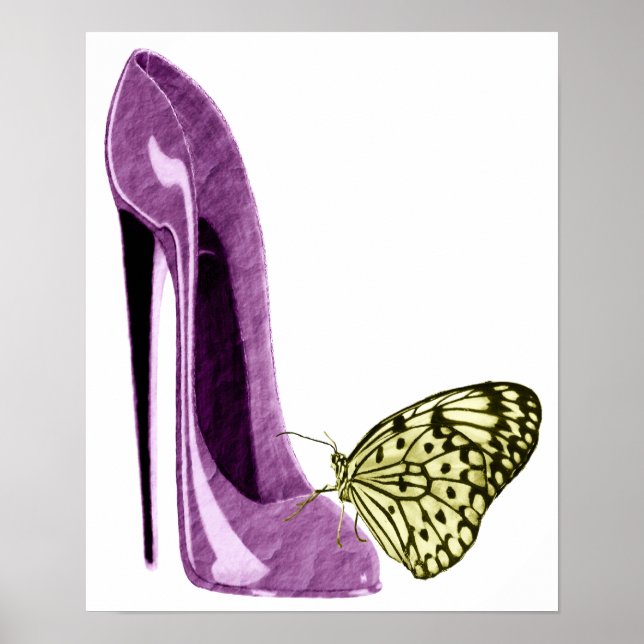 Poster de chaussures et de papillons jaunes Lilac  (Devant)