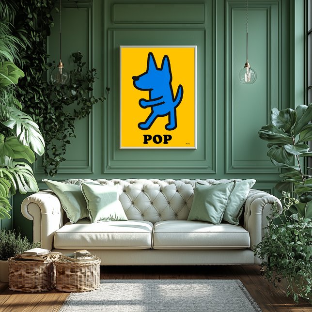 Poster de chien d'art pop - Silhouette bleue sur J (Créateur téléchargé)