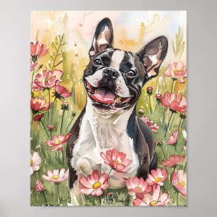 Poster de chien d'impression Boston Terrier Waterc
