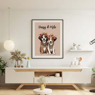 Poster de chiots Boho avec fleurs