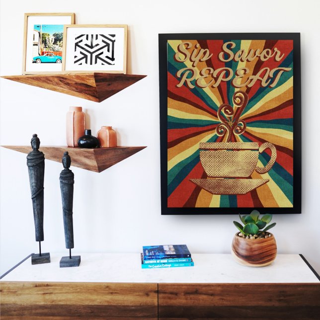 Poster de citation de café rétro - Répéter l'enreg (Créateur téléchargé)