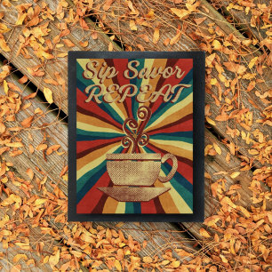 Poster de citation de café rétro - Répéter l'enreg