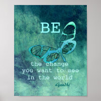 poster de citation Gandhi inspiré papillon turquoi